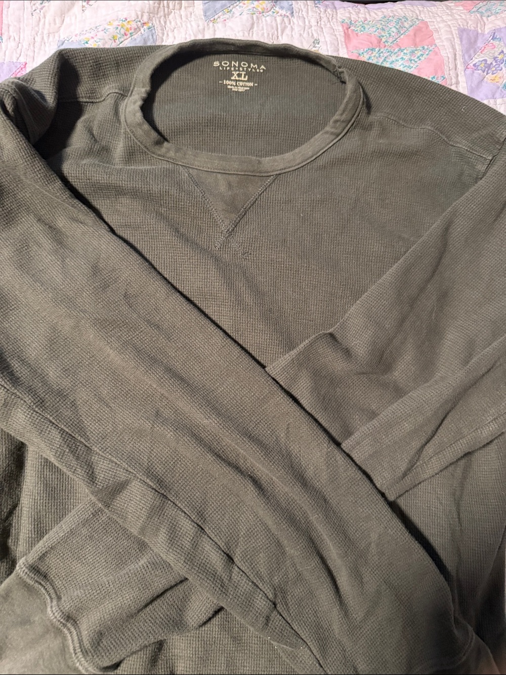 SONOMA Men's Olive Crewneck Waffle-Knit Sweater